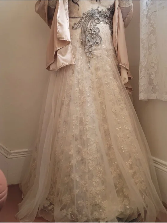 Embroidered Ivory Champagne Formal Gown - Picture 1 of 5